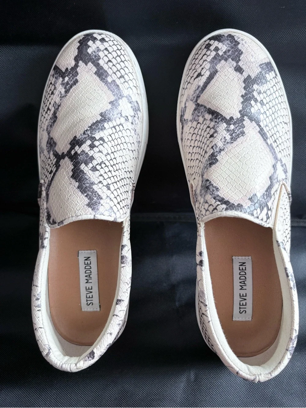 Steve Madden Cream and Black Snake-Print Slip-On Sneakers